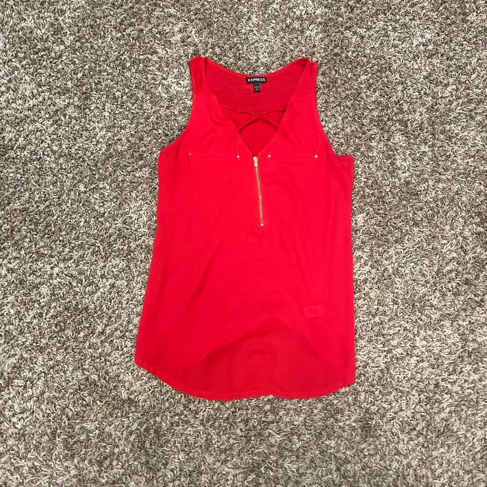 Red Tank Top with Gold Zipper Detail